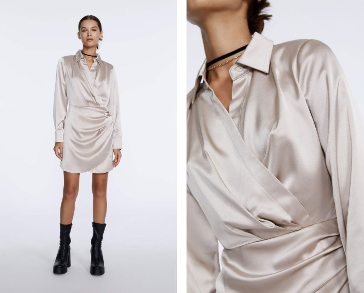 vestido cruzado satinado