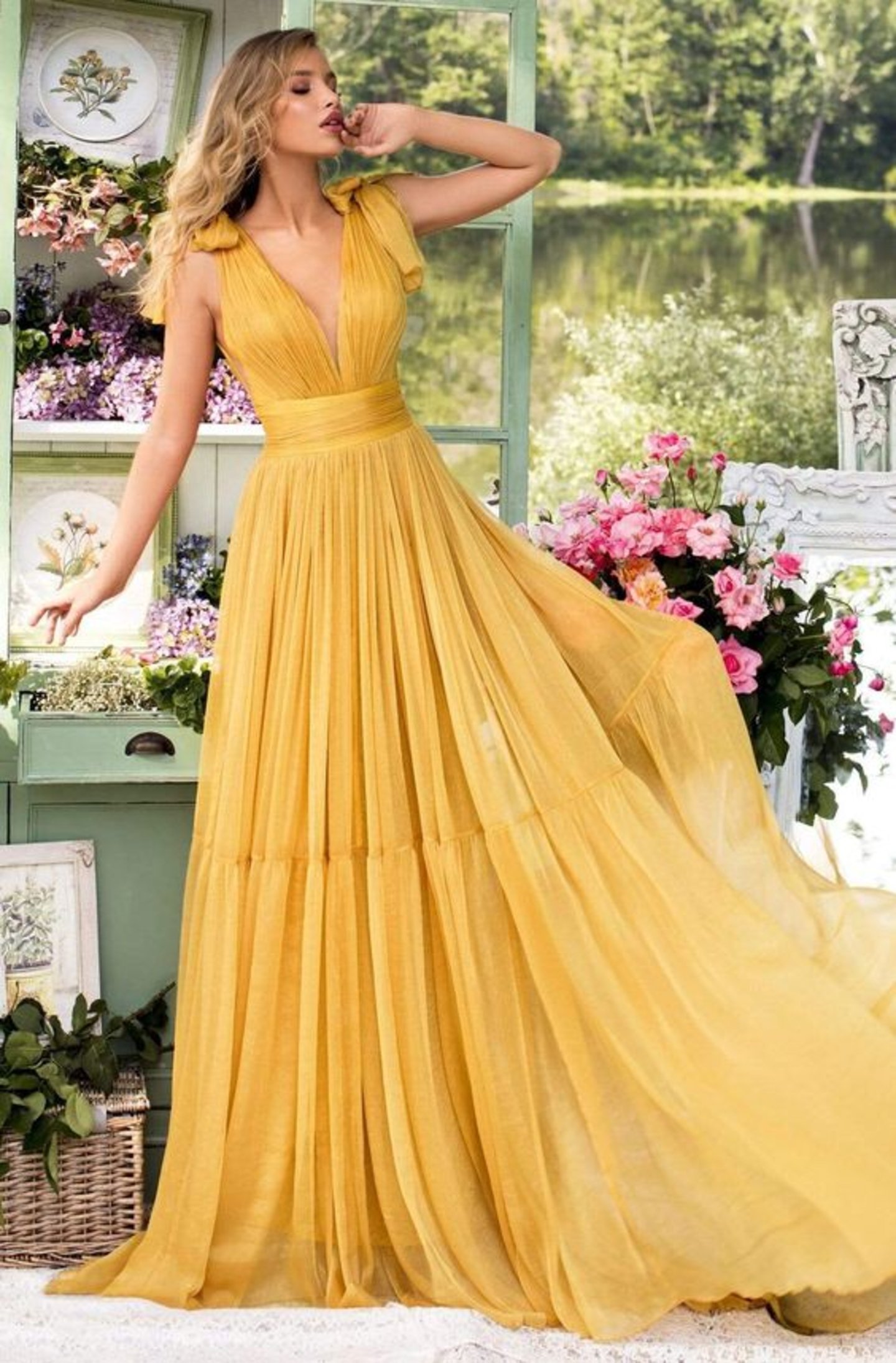 vestido largo amarillo boda de noche