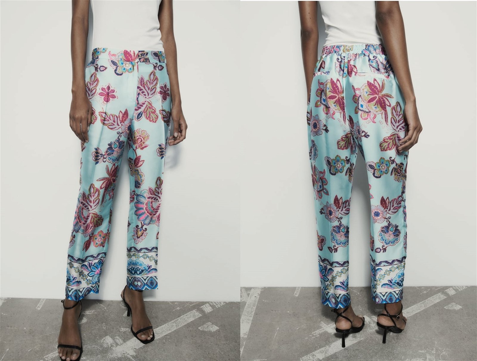 pantalón floral de tiro alto Zara