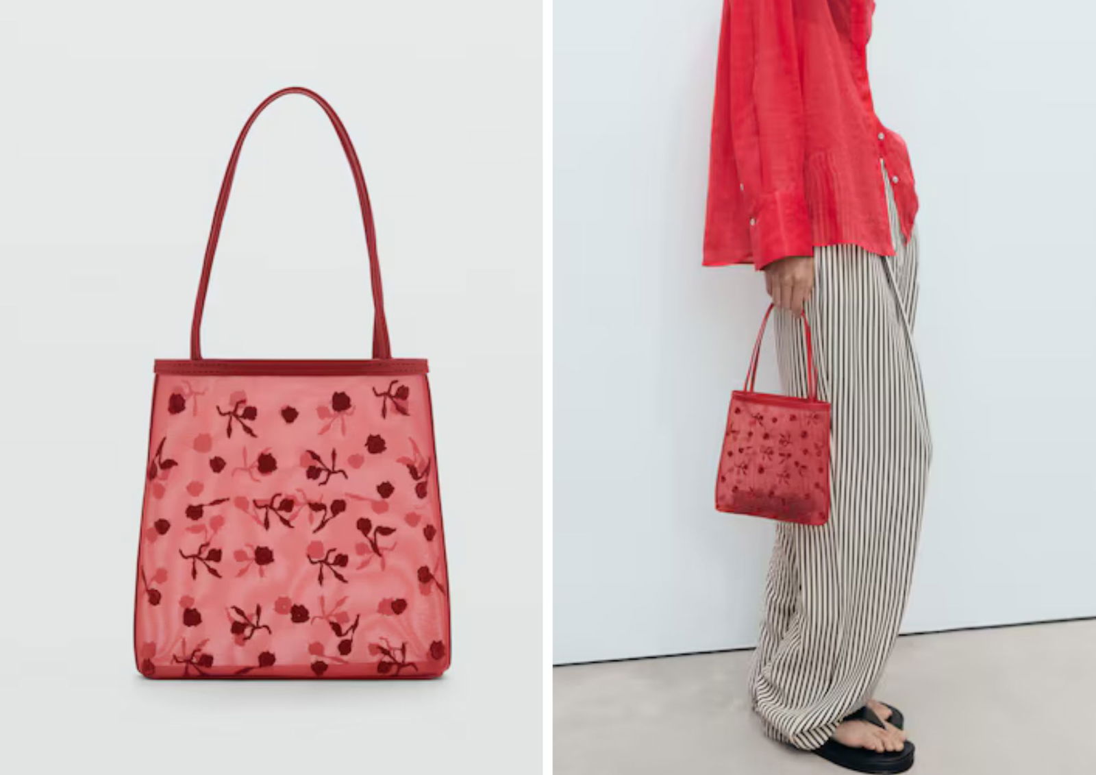 Bolso de malla con flores bordadas MANGO