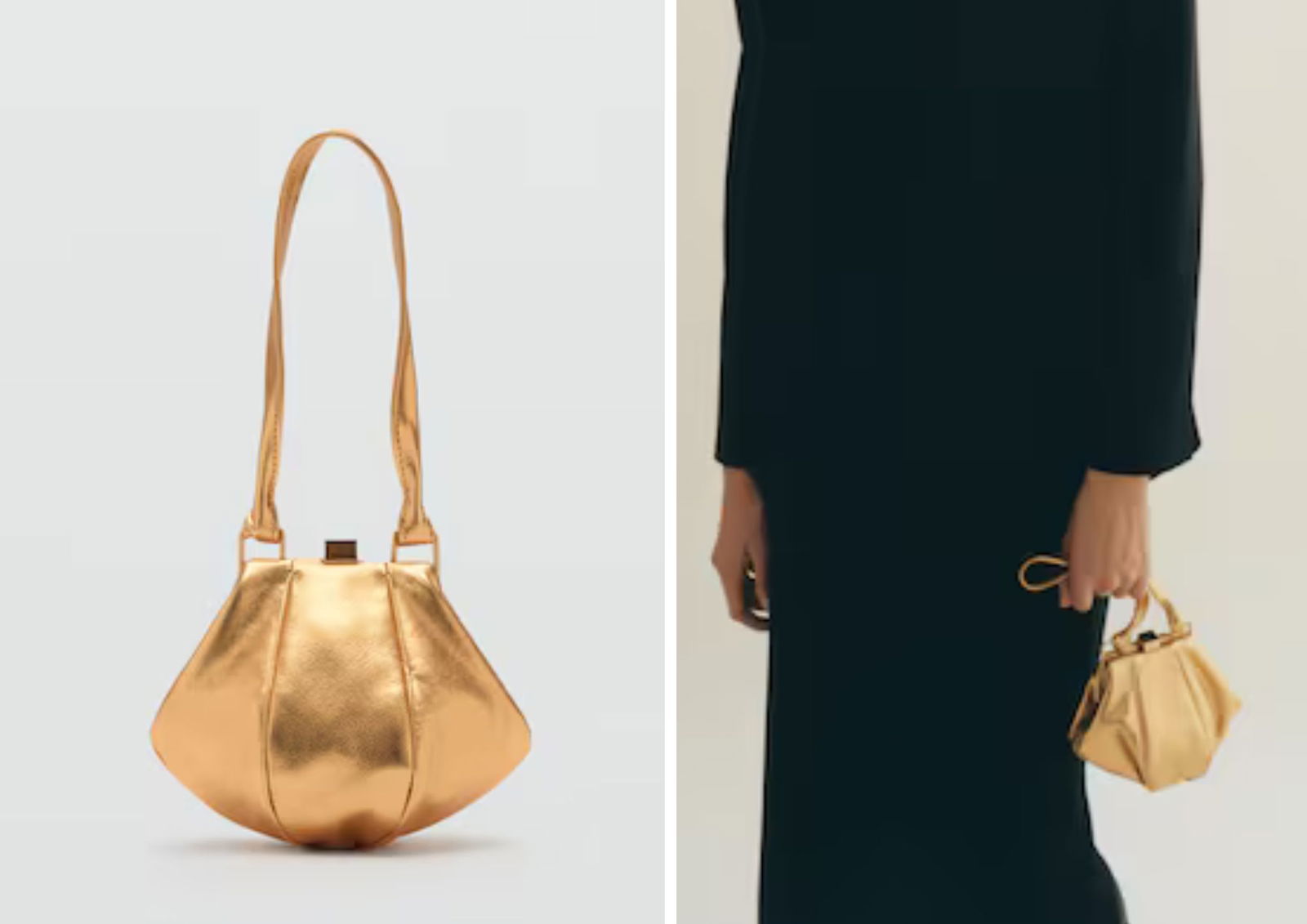 Bolso de piel dorado MANGO