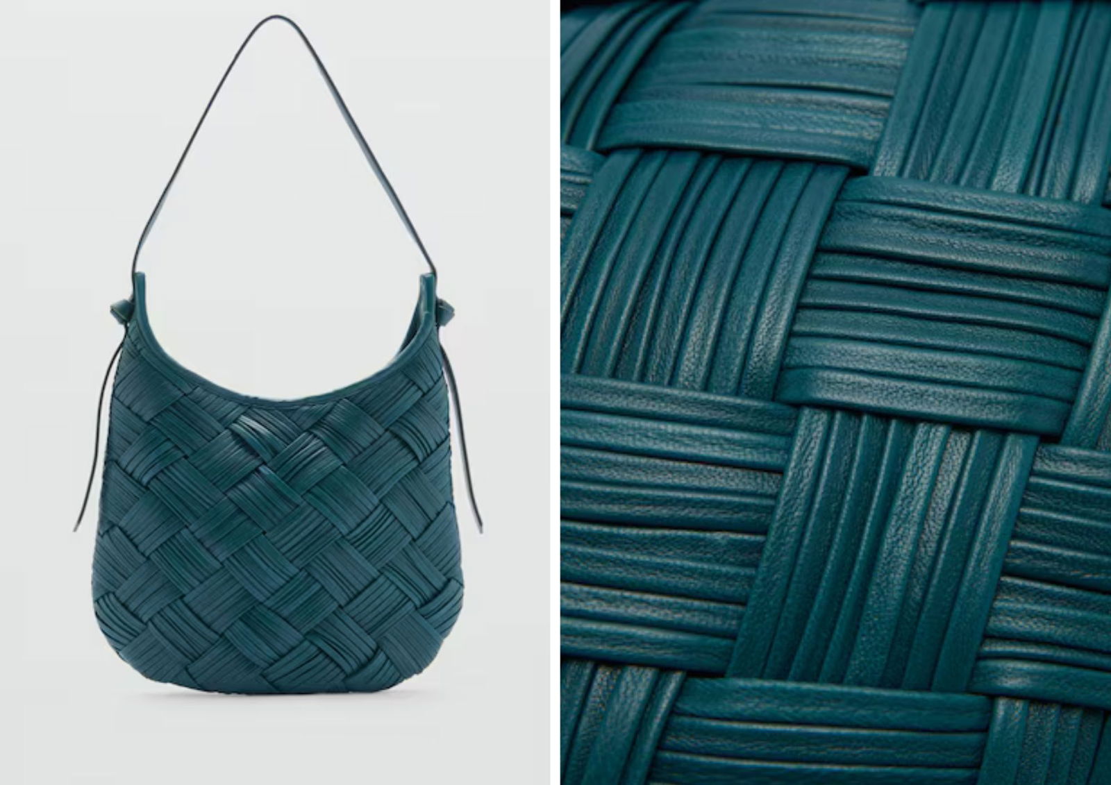 Bolso trenzado de piel azul prusia MANGO