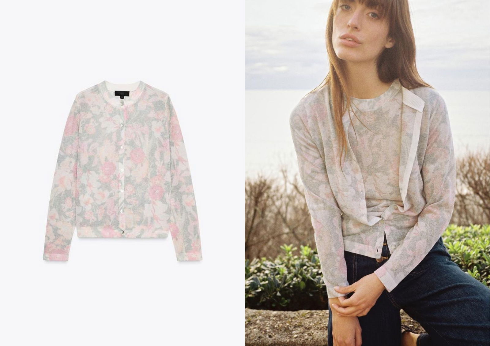 Chaqueta punto estampado floral ZARA