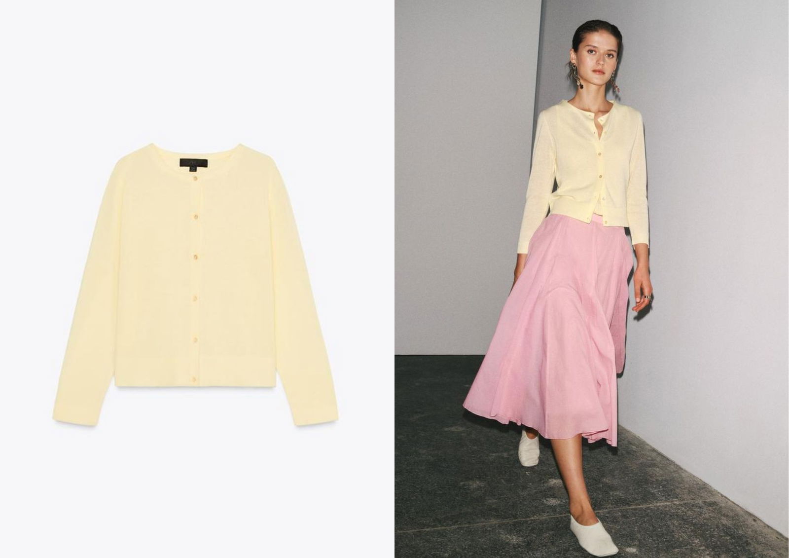 Chaqueta punto liso amarillo pastel ZARA