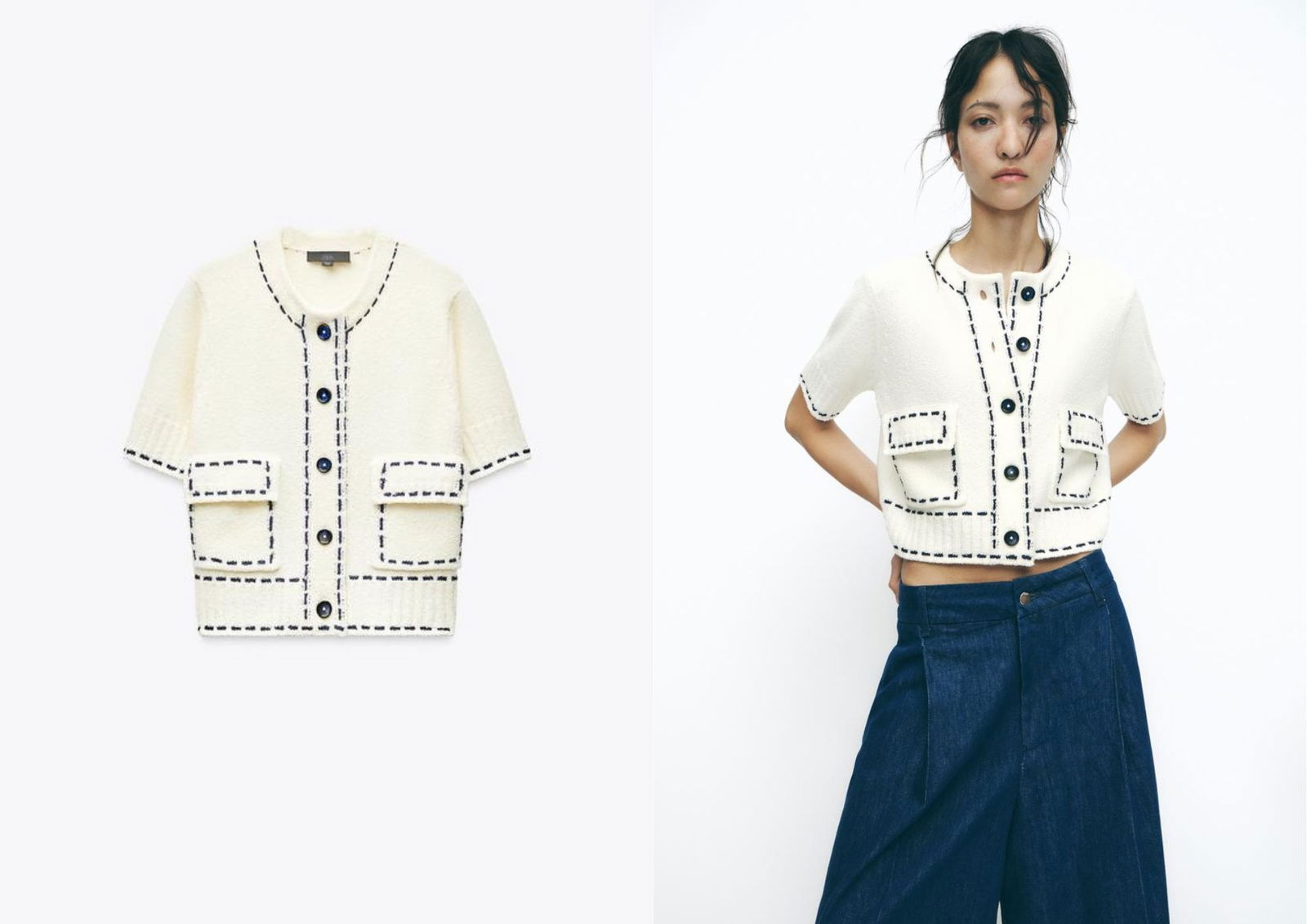 Chaqueta punto pespuntes ZARA