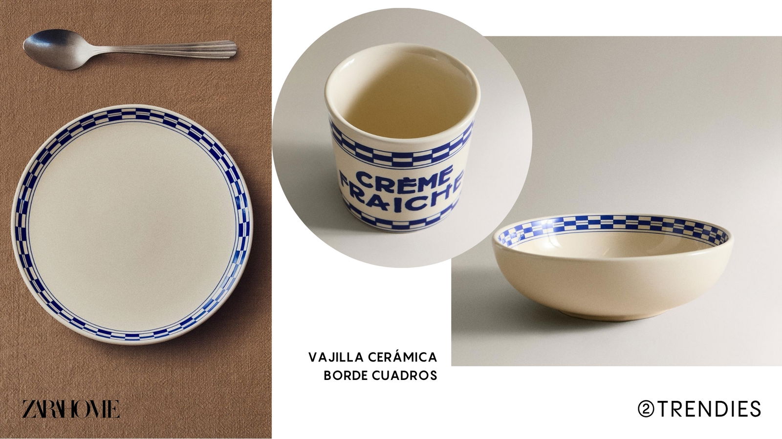VAJILLA CERÁMICA BORDE CUADROS