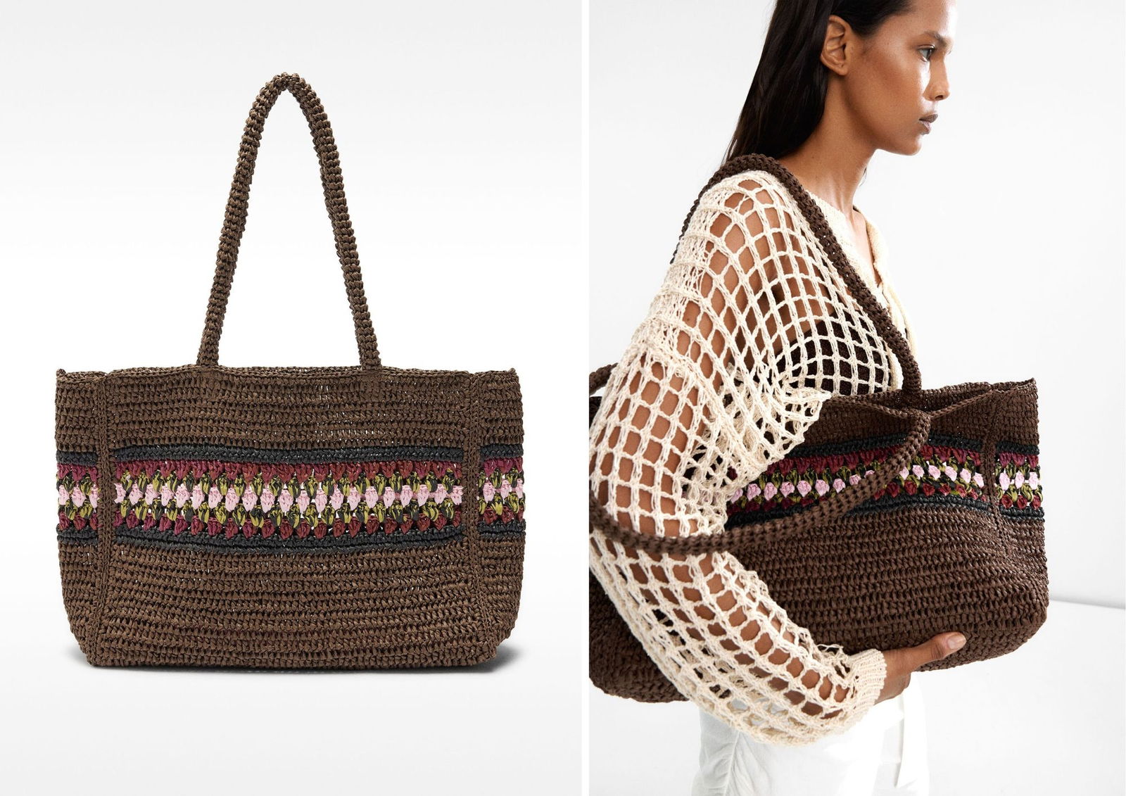 Bolso rafia con detalle trenzado playa o piscina PARFOIS