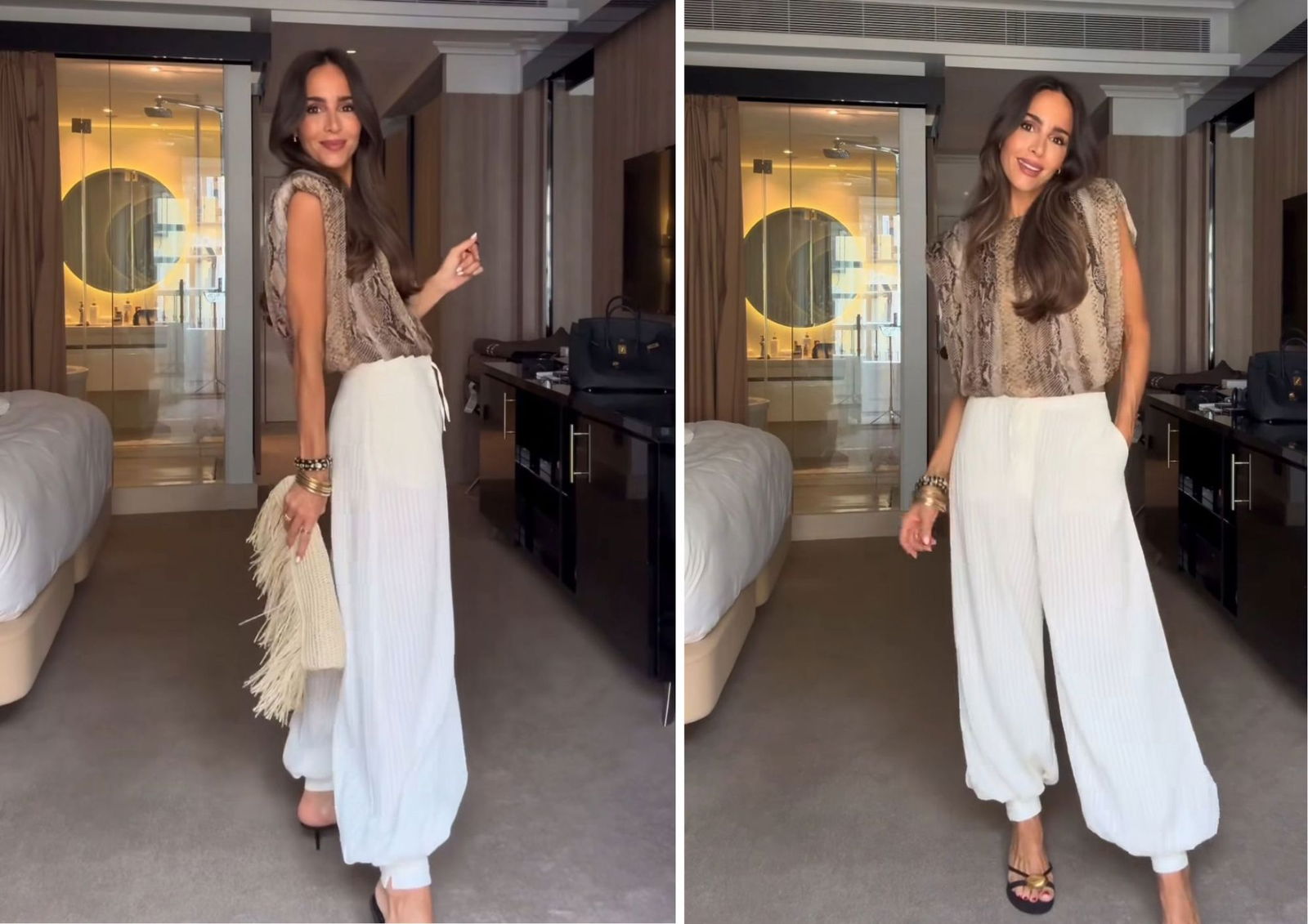 Rocío Osorno con pantalón bombacho Zara