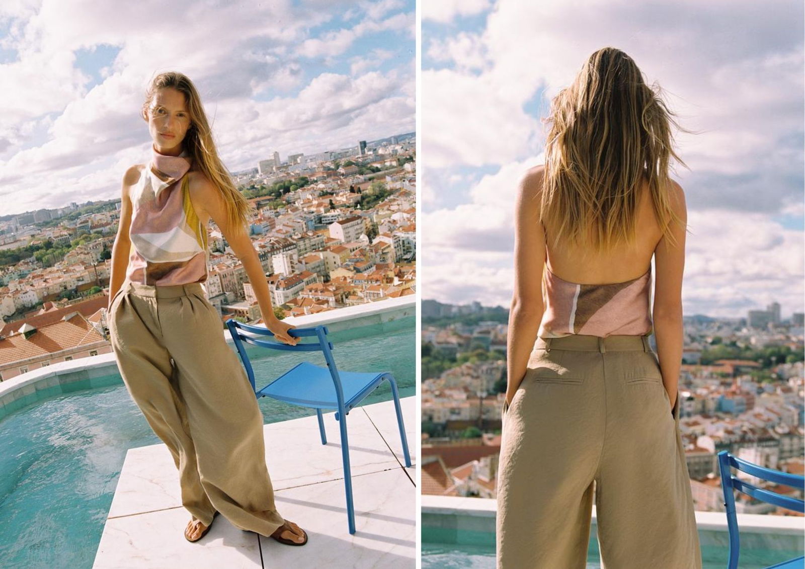 Top escote halter estampado geométrico ZARA
