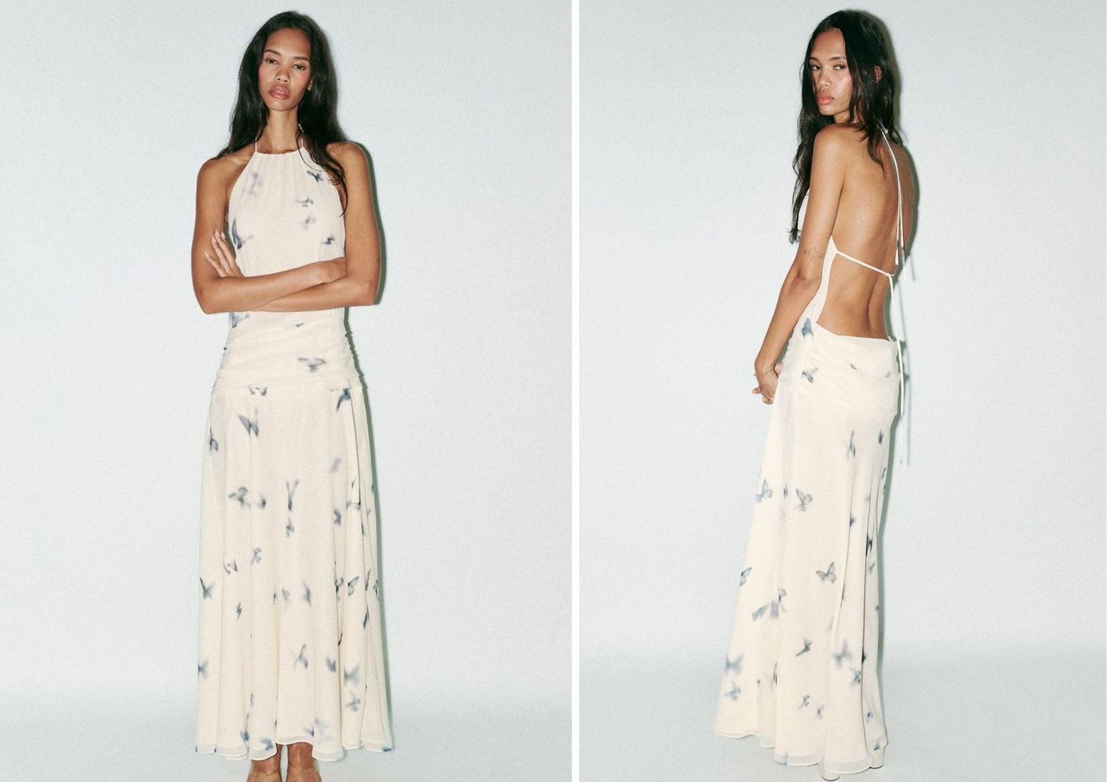 Vestido escote halter estampado mariposas ZARA