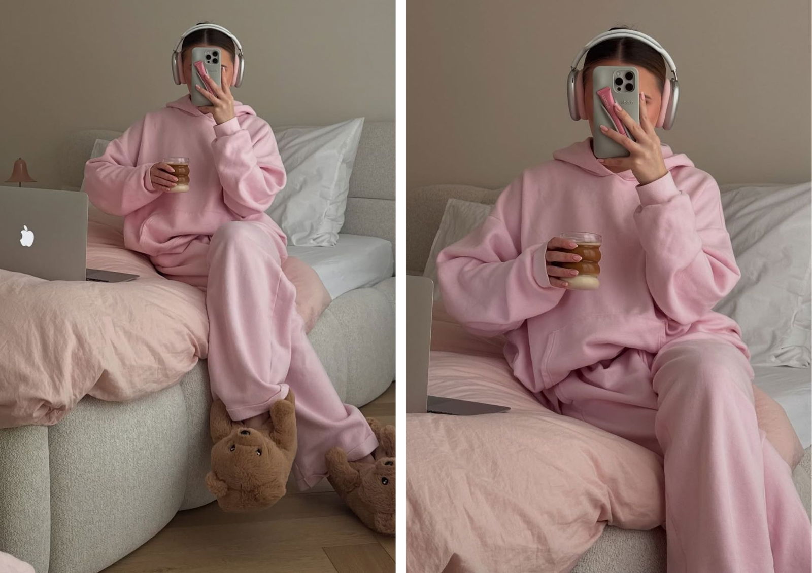 @martynaszalacka – Total look rosa pastel en casa (chándal oversize)