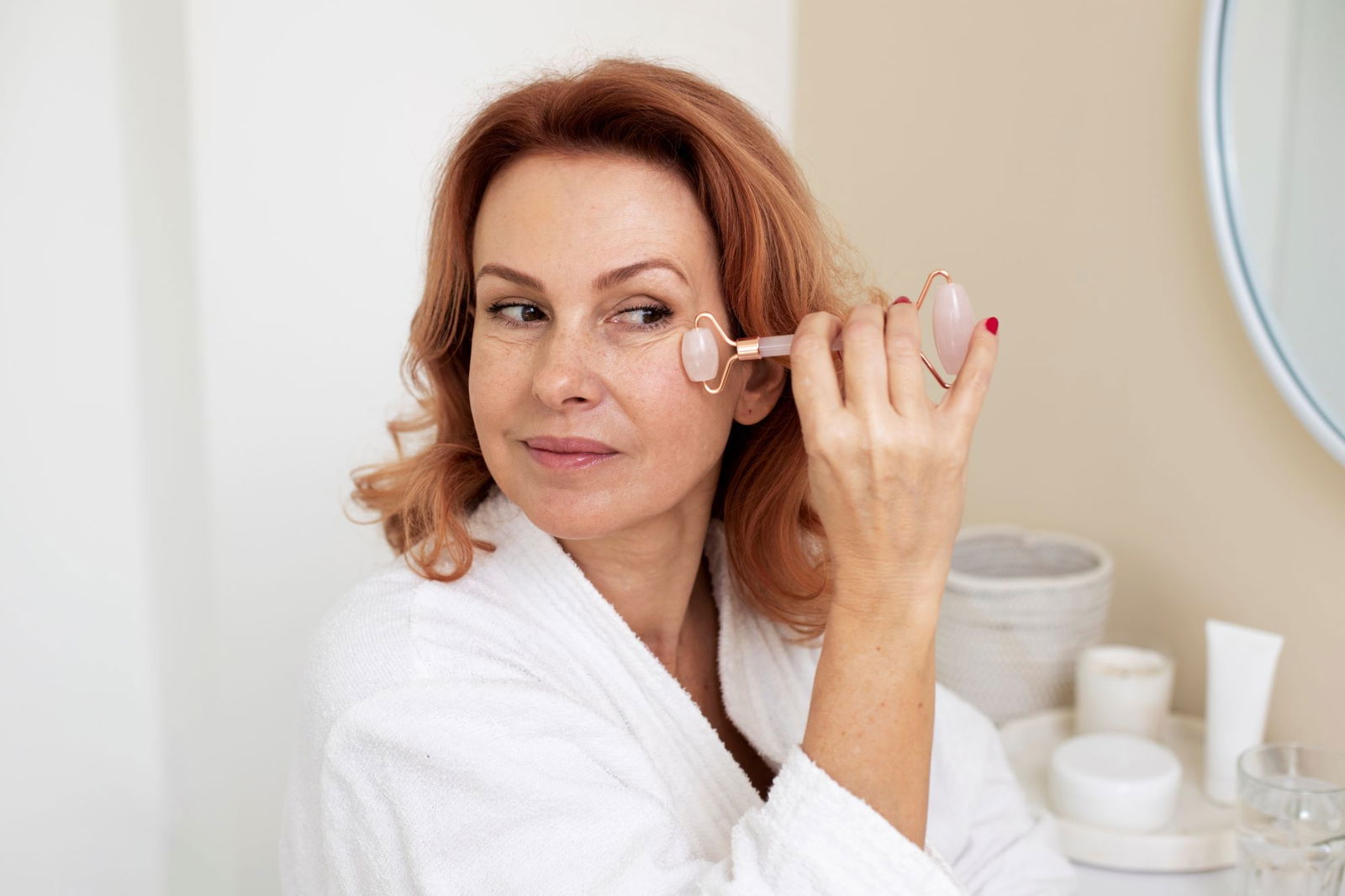 Mujer usando gua sha