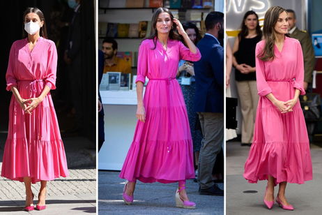 Letizia y su vestido camisero fucsia: tres apariciones, tres estilos impecables