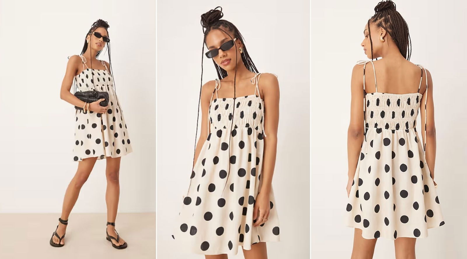 Vestido corto con pecho fruncido estampado de lunares ASOS