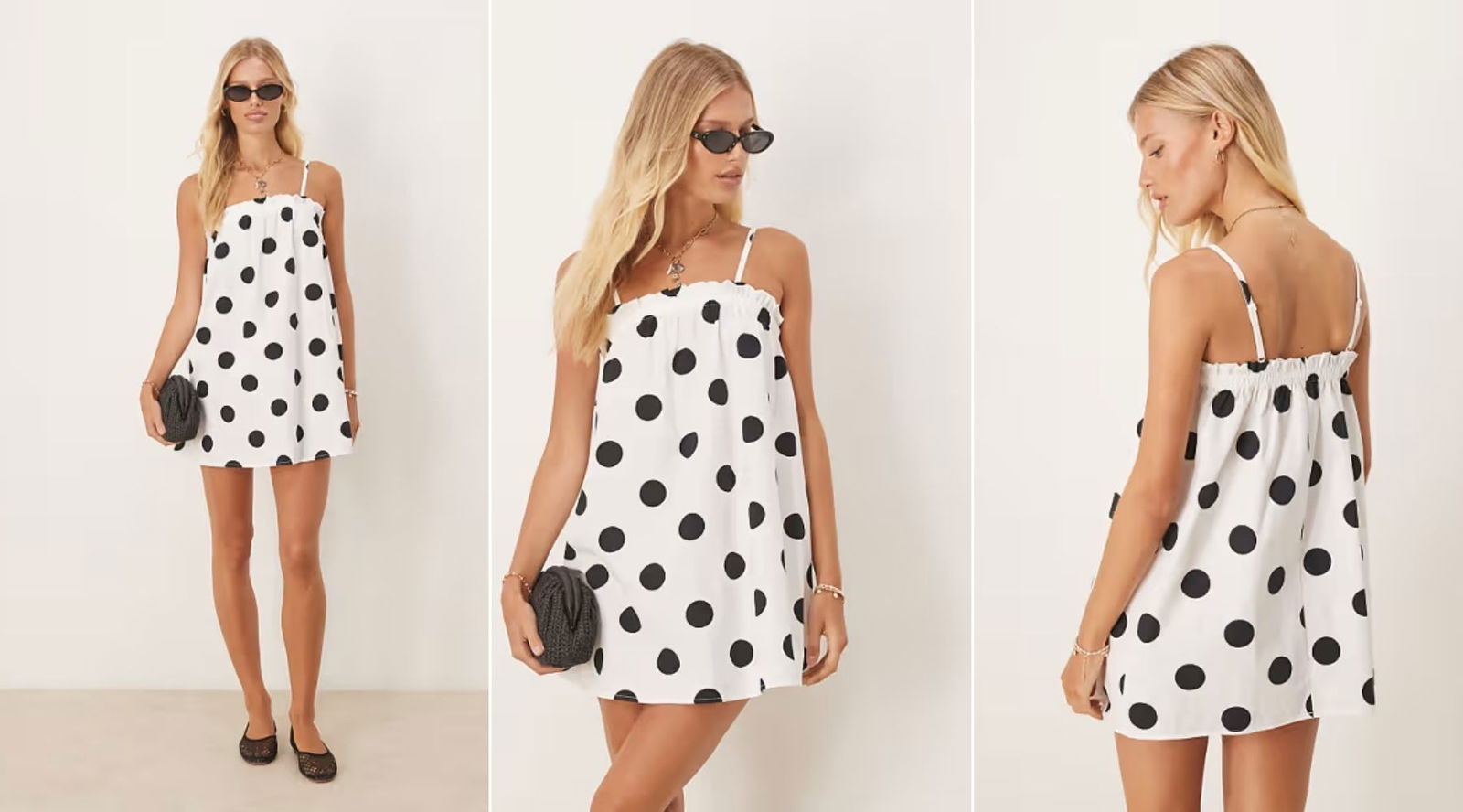 Vestido corto de corte trapecio estampado de lunares ASOS
