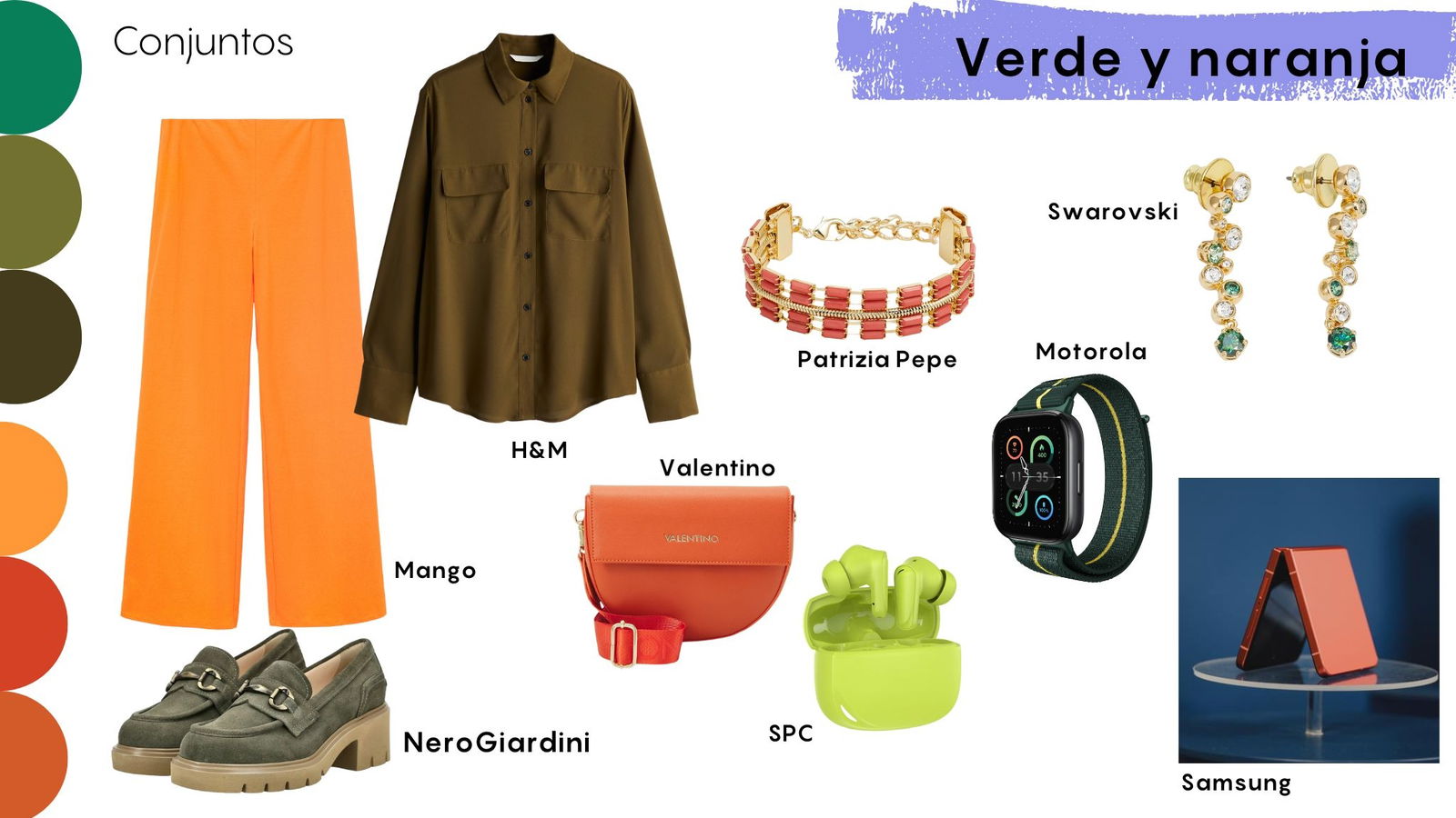 Outfit naranja y verde