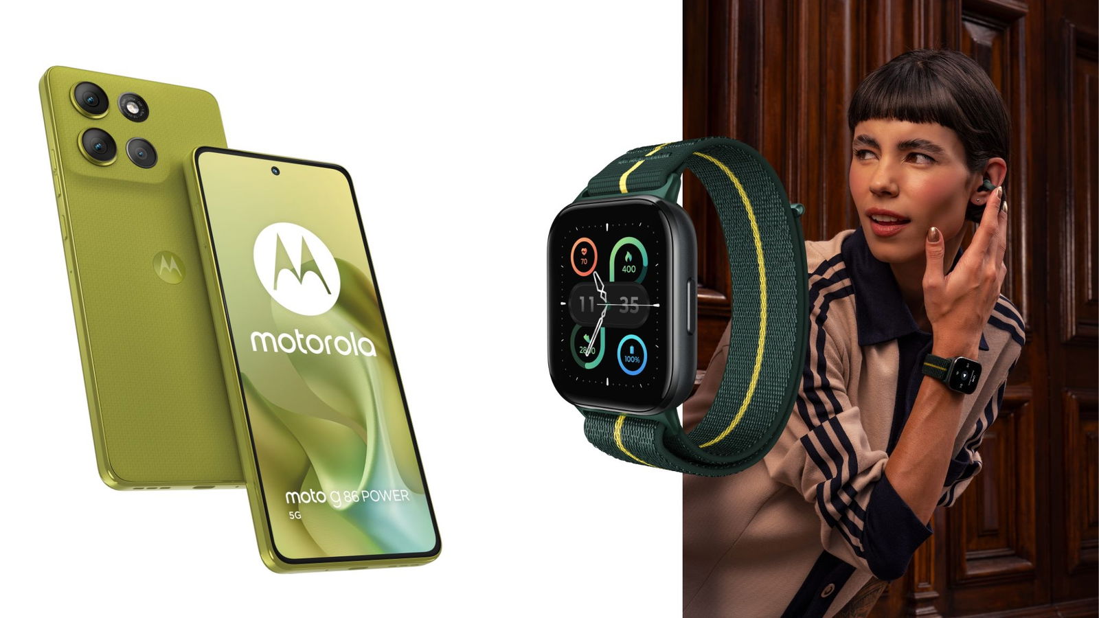 Moto g86 Power 5 G y Moto watch fit