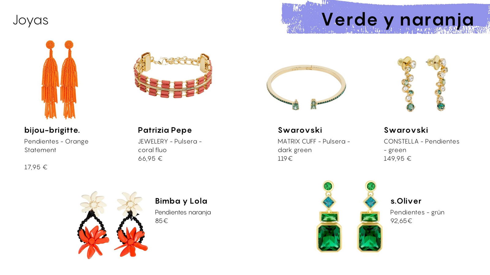 Joyas en verde y naranja