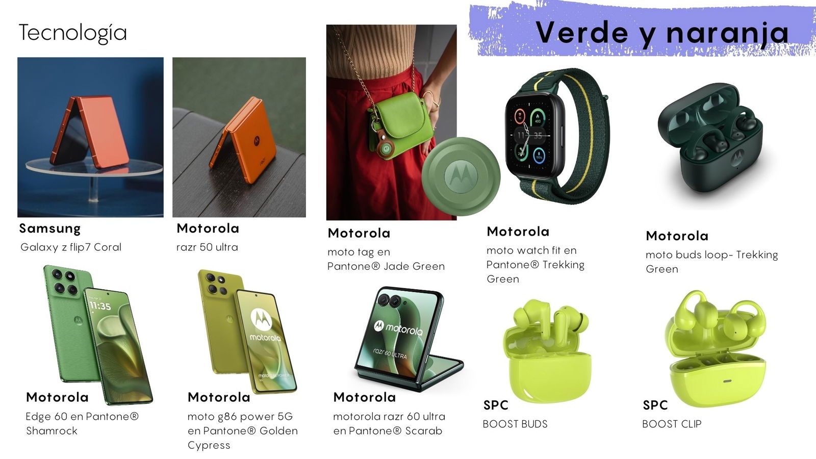 Gadgets en verde y naranja