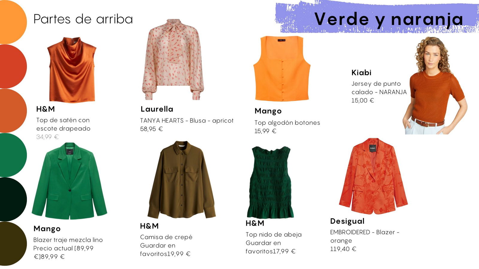 Partes de arriba verde y naranja