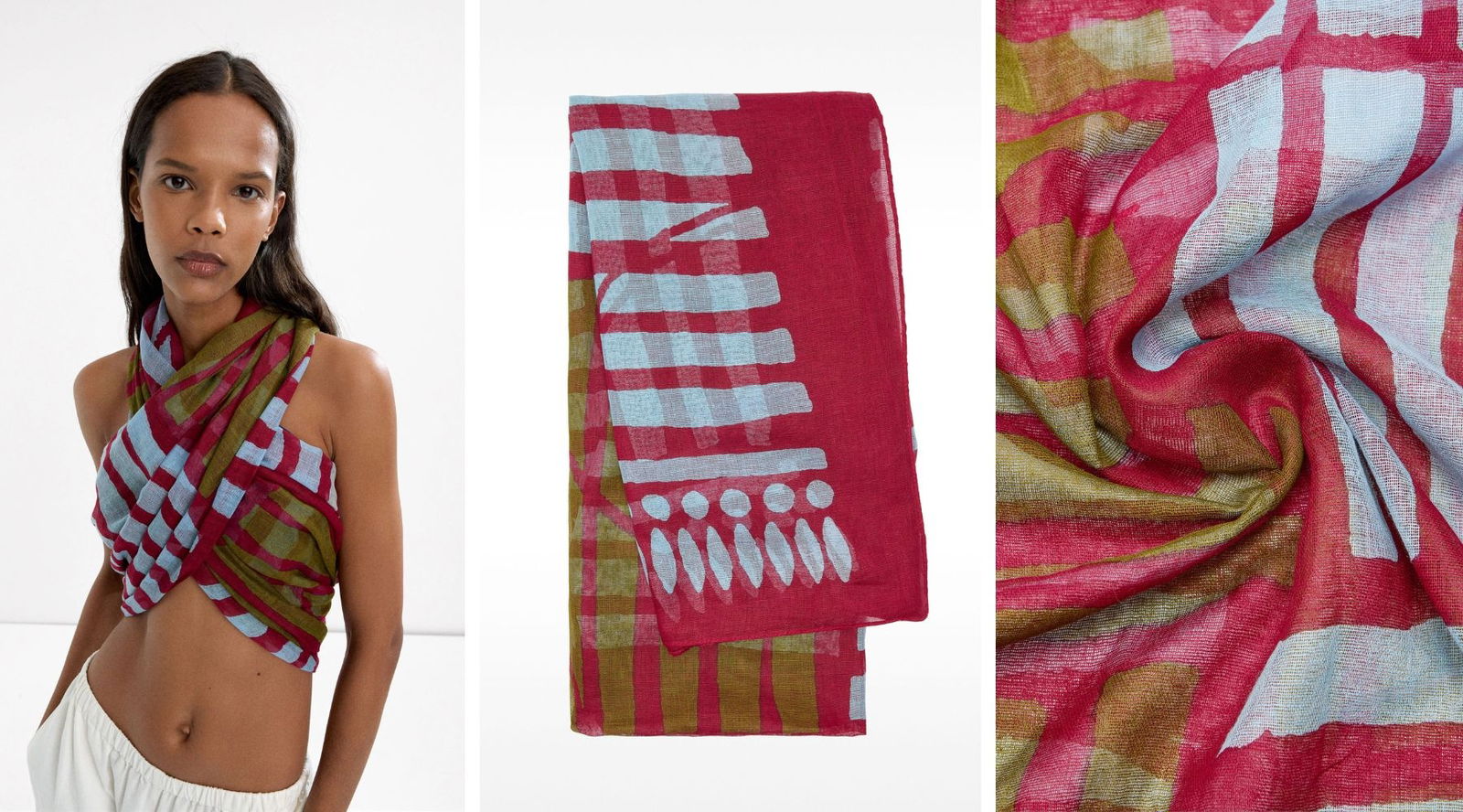 Pañuelo corto con estampado geométrico en tonos tierra (17,99 €) _ Parfois