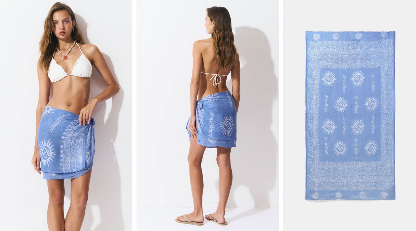 Pareo corto azul y blanco con estampado artesanal (22,90 €) _ Brownie, disponible en El Corte Inglés