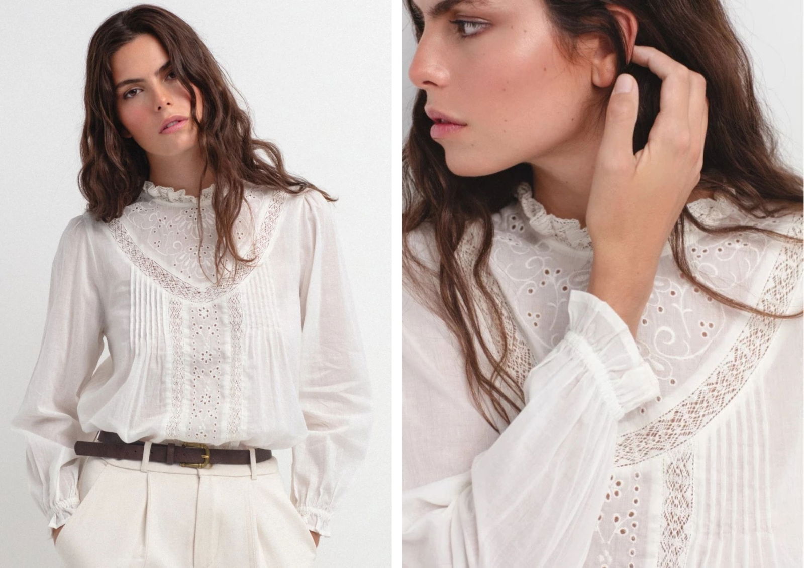 El look perfecto para ir a trabajar este otoño lo resuelves con camisa bordada y chaqueta de ante