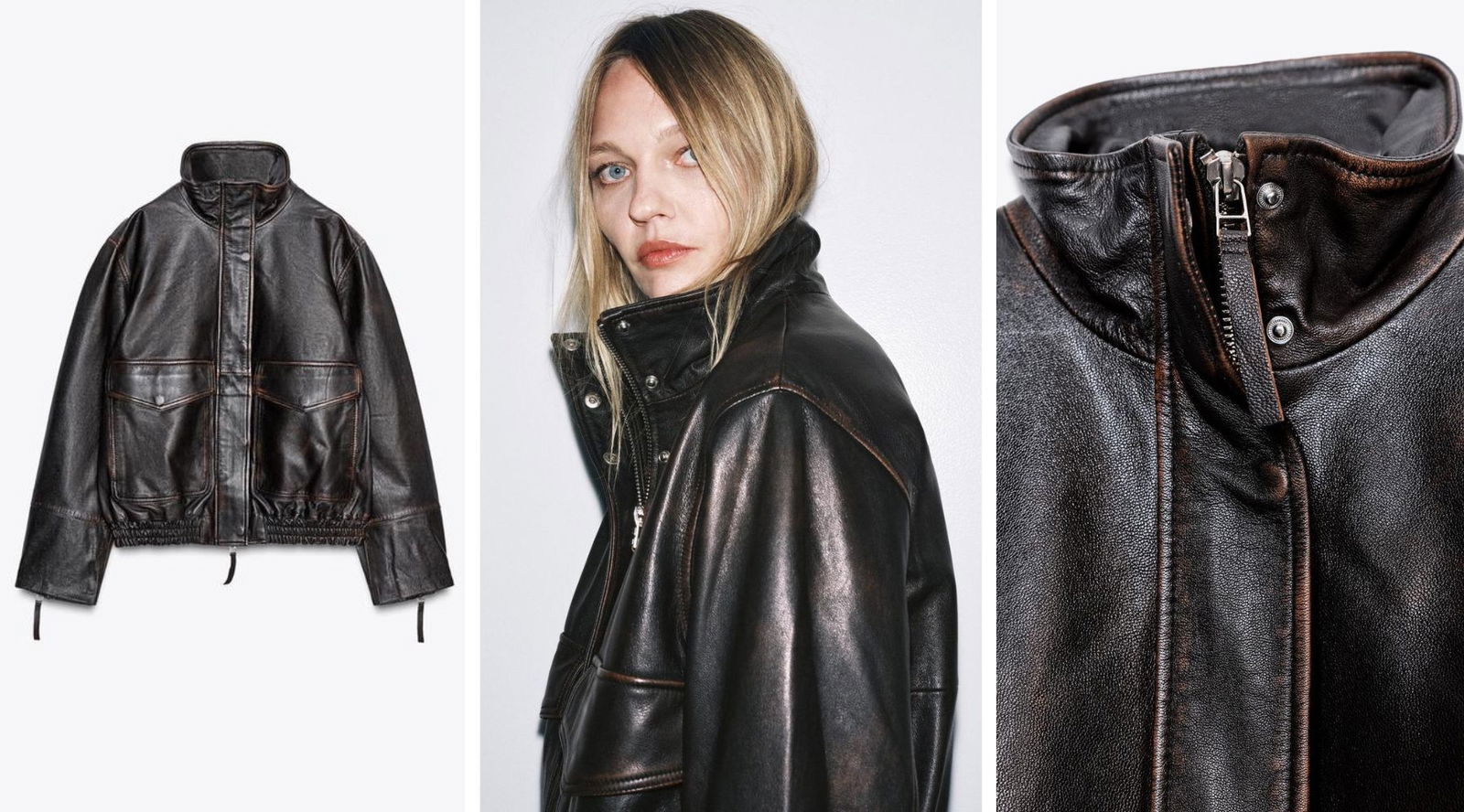 María Martín de Pozuelo combina el vestido lencero de Zara con la bomber de piel marrón chocolate que se lleva este otoño