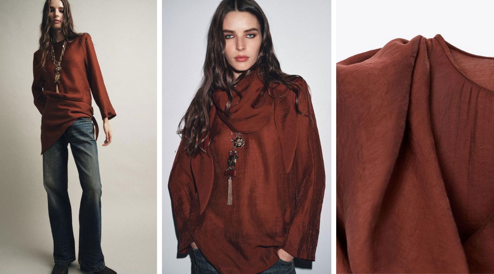 Zara y Mango apuestan por camisas con pañuelo multiposición: la tendencia que combina moda y accesorio