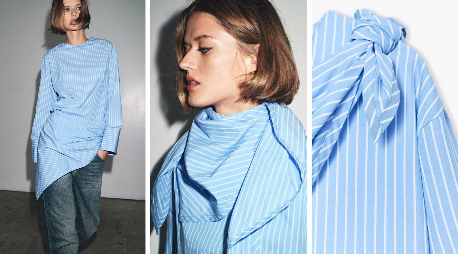 Zara y Mango apuestan por camisas con pañuelo multiposición: la tendencia que combina moda y accesorio