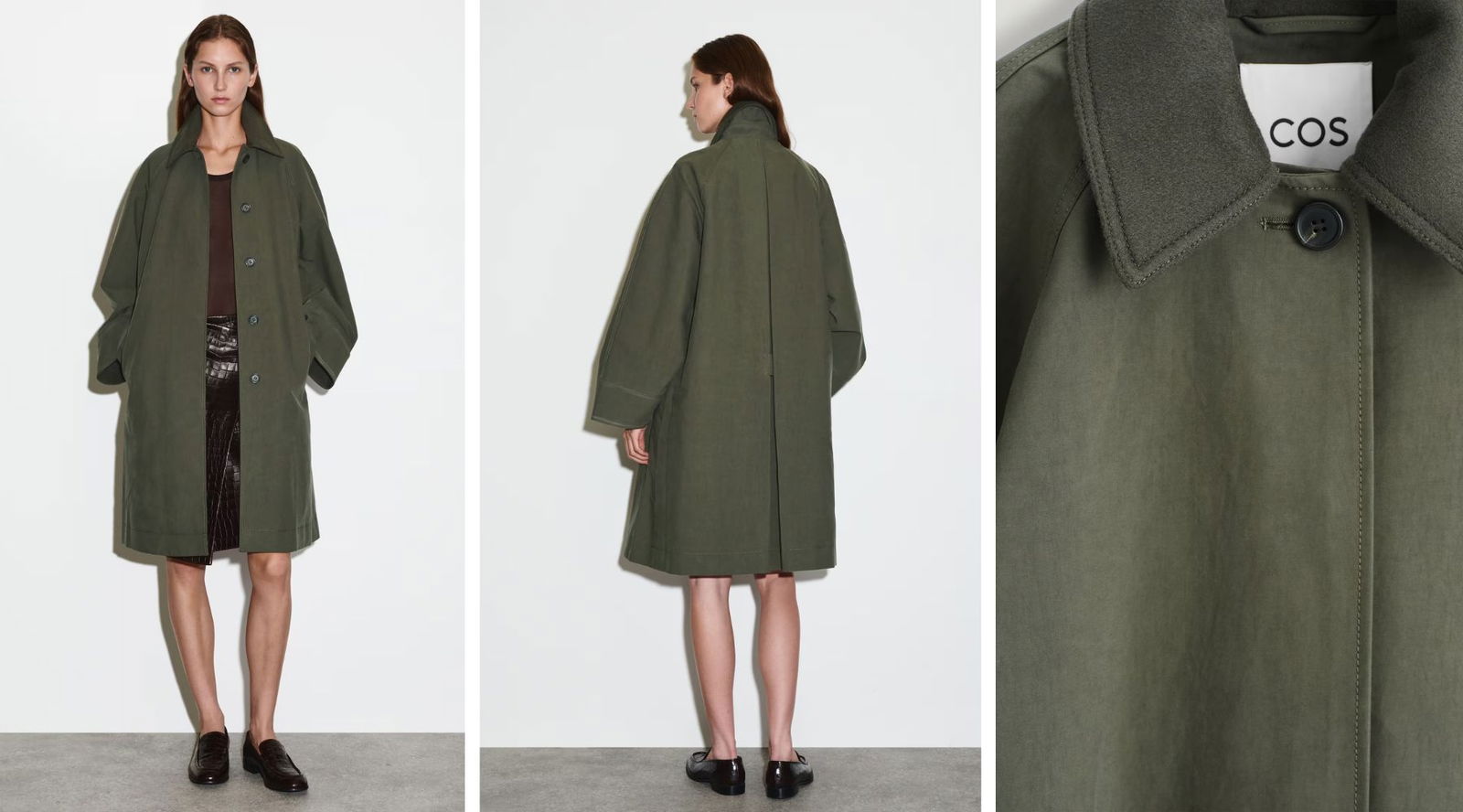 El trench verde es la gabardina que compite con el beige en el armario de las francesas