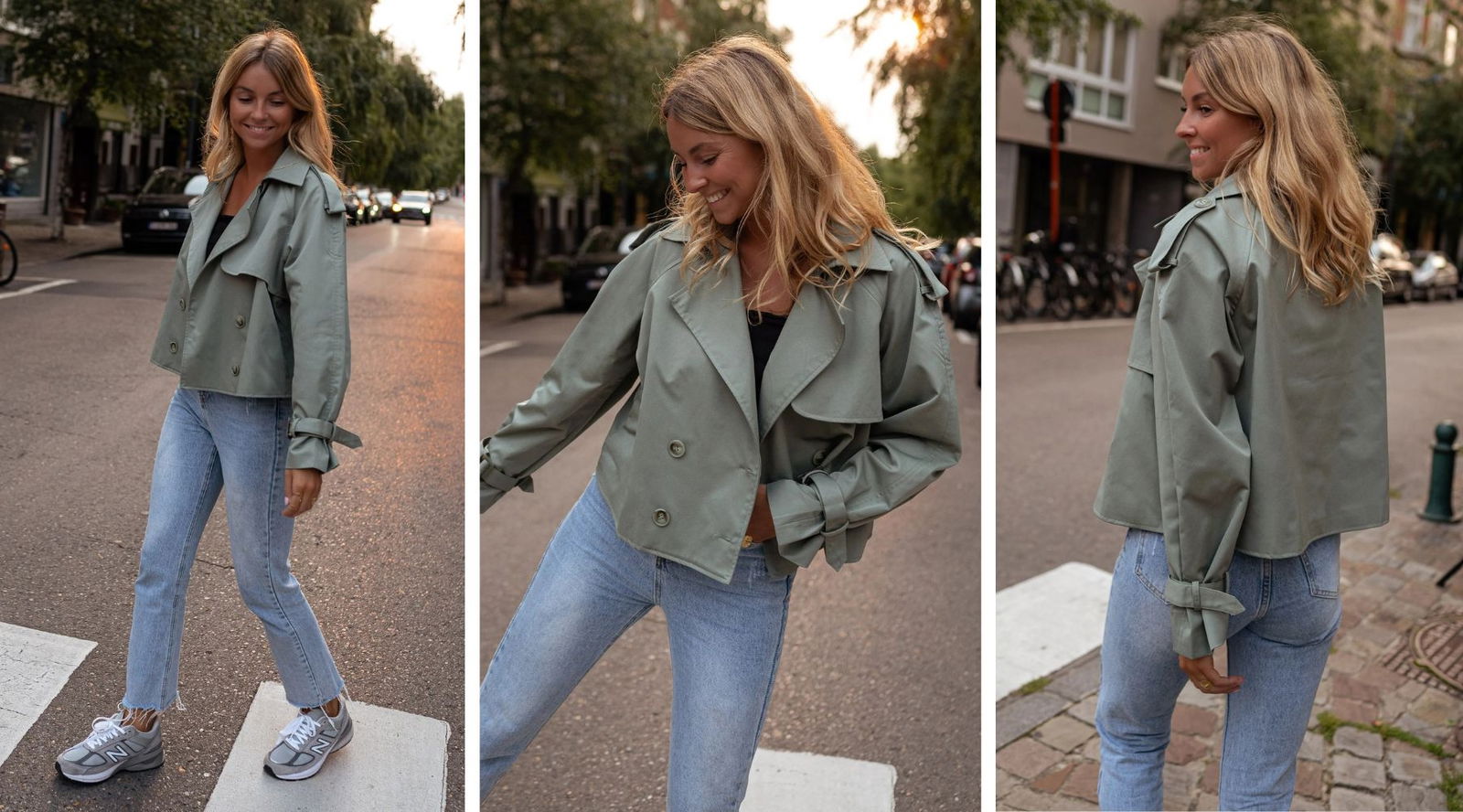 El trench verde es la gabardina que compite con el beige en el armario de las francesas