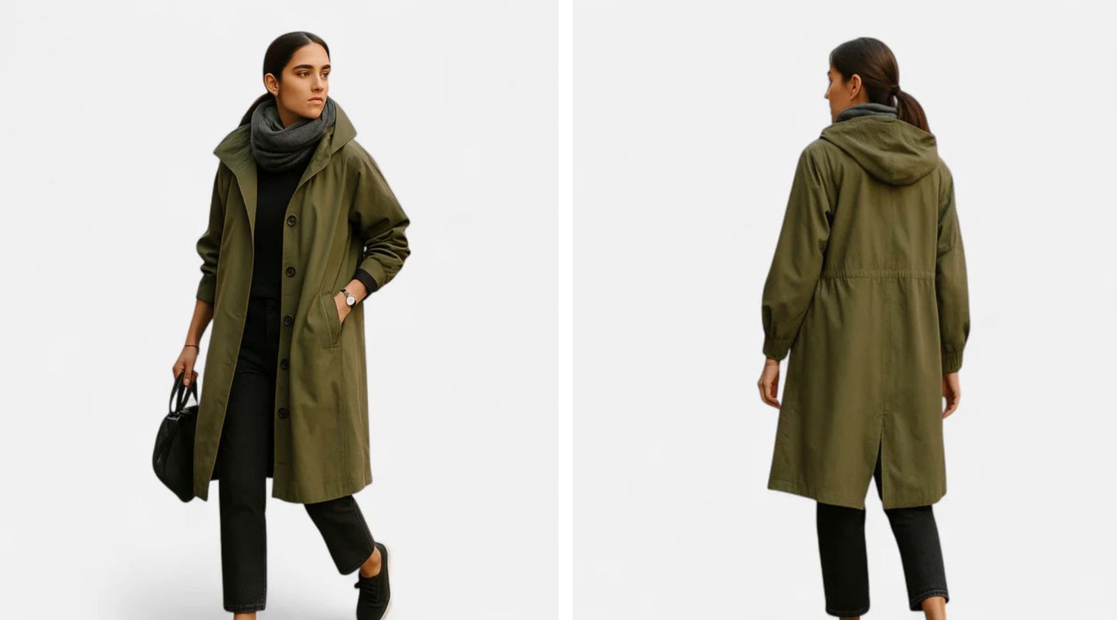 El trench verde es la gabardina que compite con el beige en el armario de las francesas