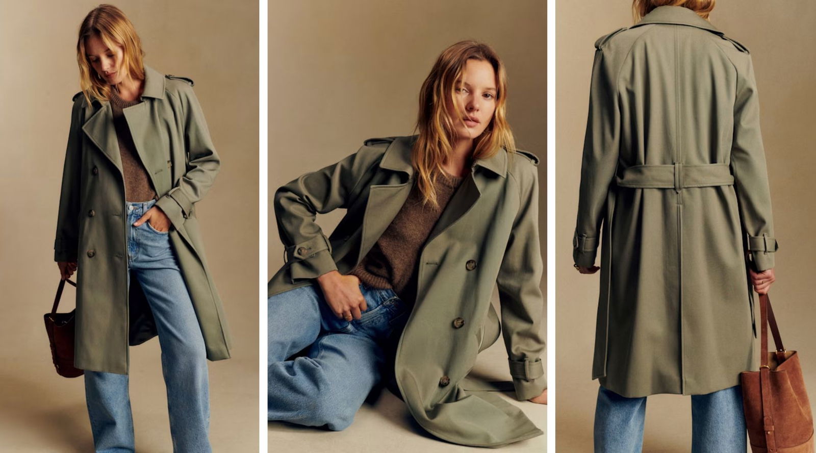 El trench verde es la gabardina que compite con el beige en el armario de las francesas