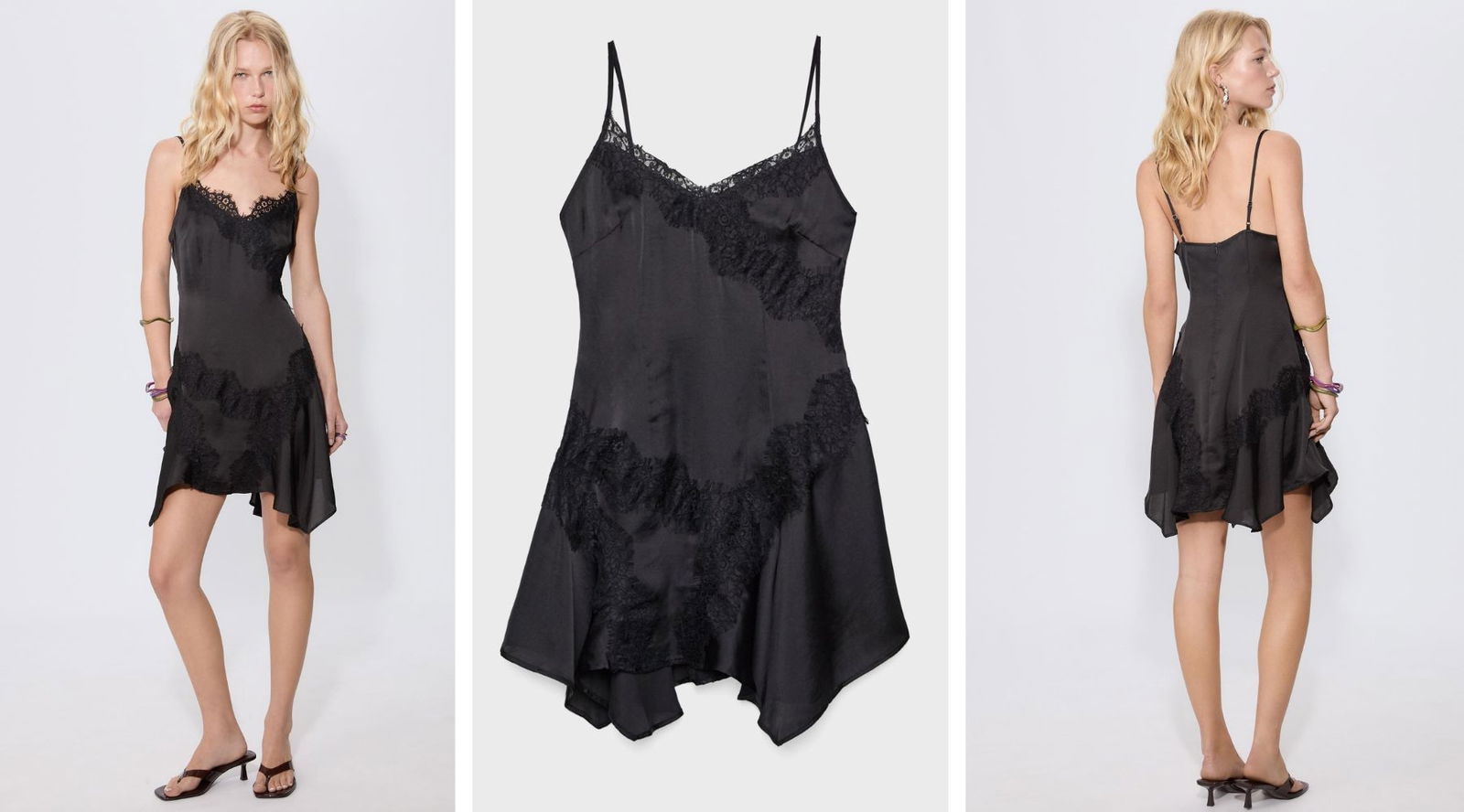 Paula Echevarría tiene el look total black de Stradivarius con vestido lencero y cazadora efecto piel que vas a querer copiar