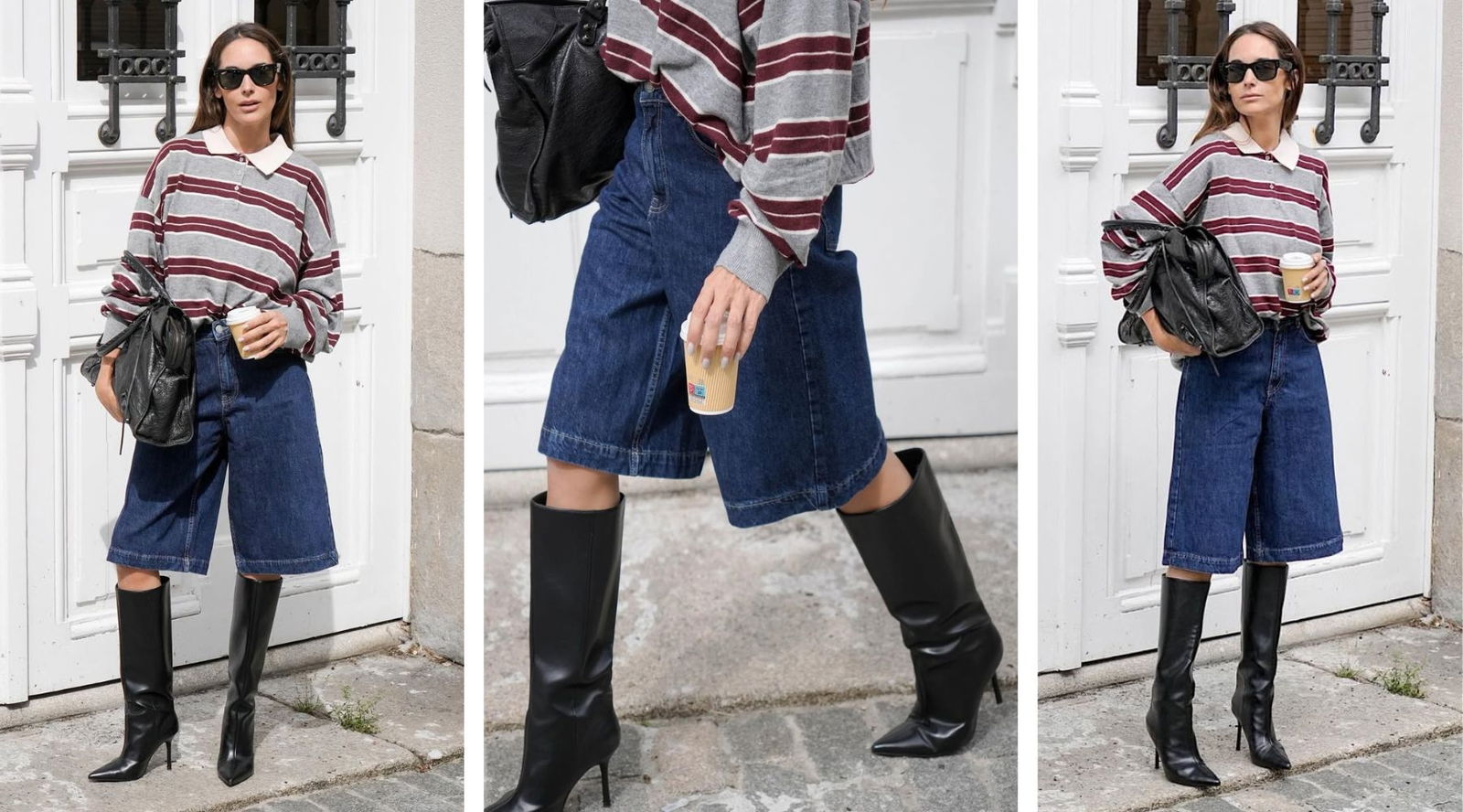 Las insiders lo tienen claro: los looks con bermudas denim, botas altas y polo de rayas son la fórmula ganadora