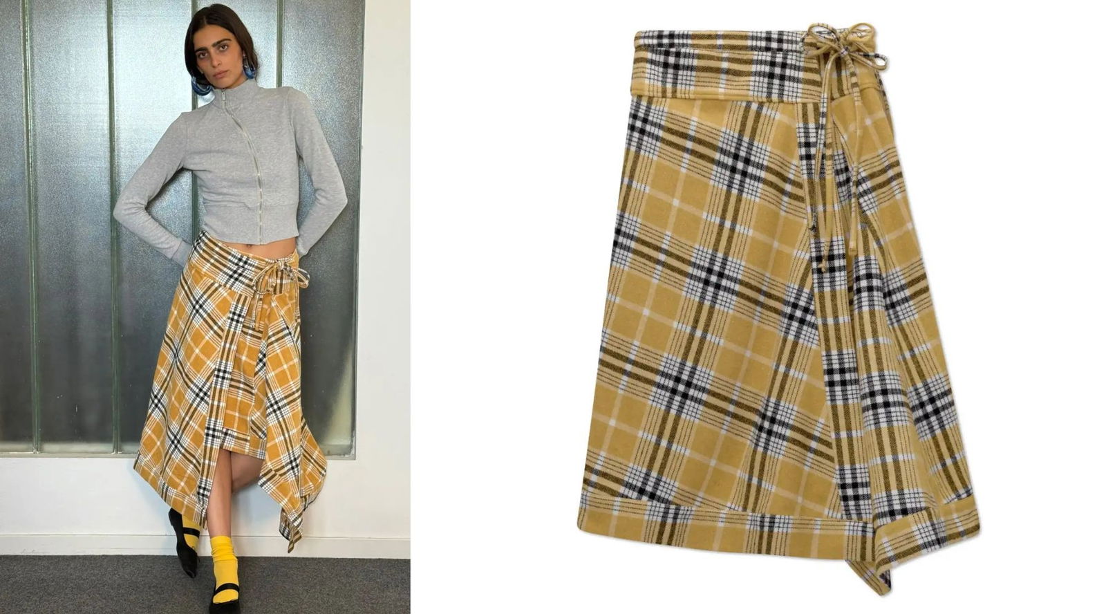 Caetana Ba tiene la falda de cuadros más original del otoño (y parece una camisa anudada)