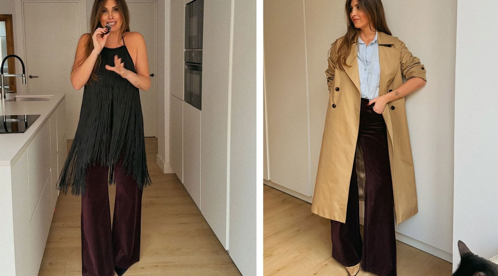 Los pantalones de terciopelo granate de Mango que van a salvar tus looks de diciembre (y también los de diario)