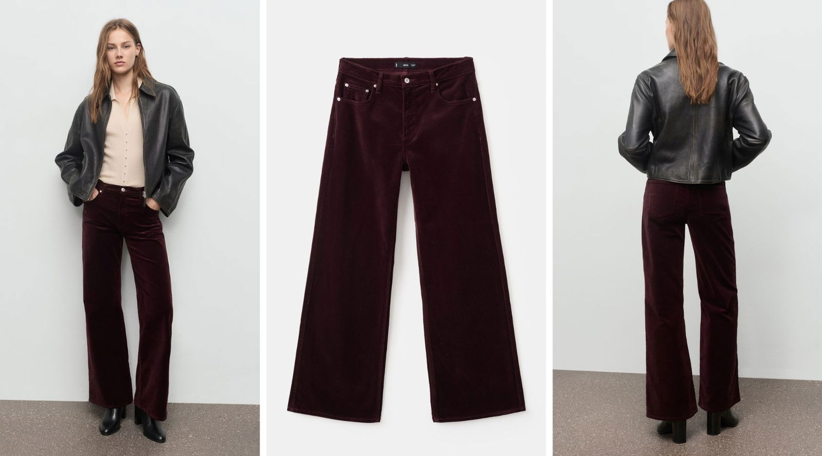 Los pantalones de terciopelo granate de Mango que van a salvar tus looks de diciembre (y también los de diario)