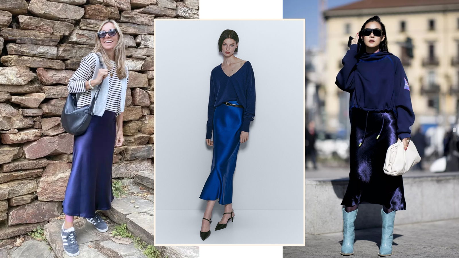 Sudadera y falta satén azul