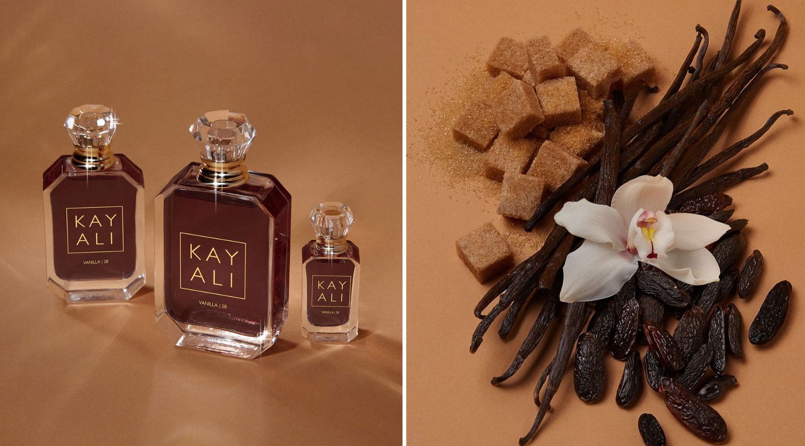 Distintos formatos del perfume Vanilla | 28 de Kayali junto a sus notas principales